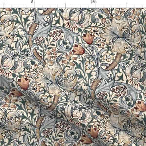 Art Nouveau Fabric - Golden Lily Summer Haze by salvagescapes - William Morris Vintage Arts And Crafts Fabric by the Yard by Spoonflower