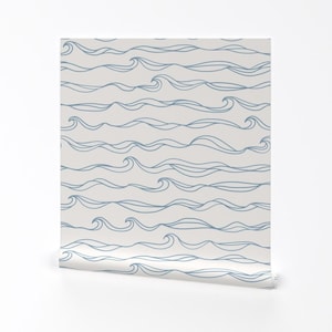 Tapeta Flow Water - Ocean Waves autorstwa Dottieandcaro - Water Ocean Ripples White Blue Removable Self-Adhesive Wallpaper Roll autorstwa Spoonflower