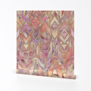 Art-Deco-Tapete - Glühende Koralle Amethyst Art Deco Large Von Micklyn - Individuell bedruckte entfernbare selbstklebende Tapetenrolle von Spoonflower