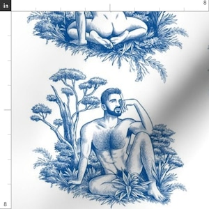 Adult Mature Toile Fabric - Pastoral Men By In Wonderland - Toile Male Men White Classic Romantic Cotton Fabric By The Yard With Spoonflower image 3