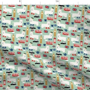 Westie Dog Fabric - Westie London Travel England Big Ben Dog Breed Fabric Mint By Petfriendly - Cotton Fabric By The Yard With Spoonflower
