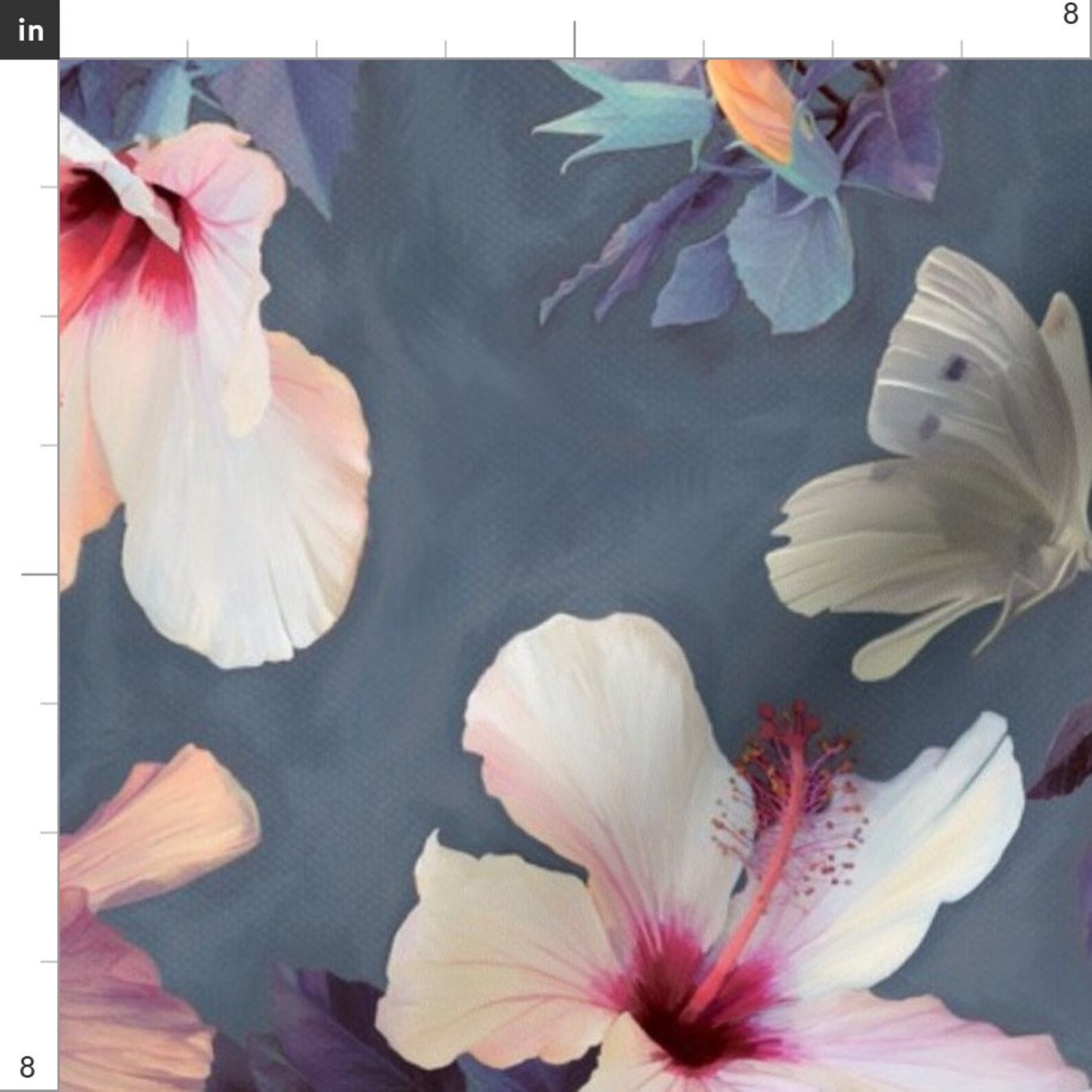 Hibiscus Fabric Butterflies and Hibiscus Flowers A Painted Etsy