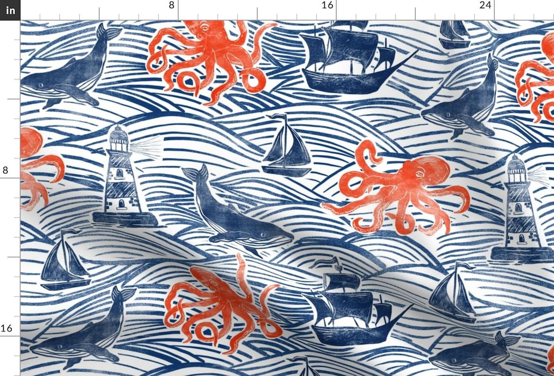 Nautical Pattern Textiles Vintage Sailing Fabric - Nautical Adventure by Whimsical_brush ...