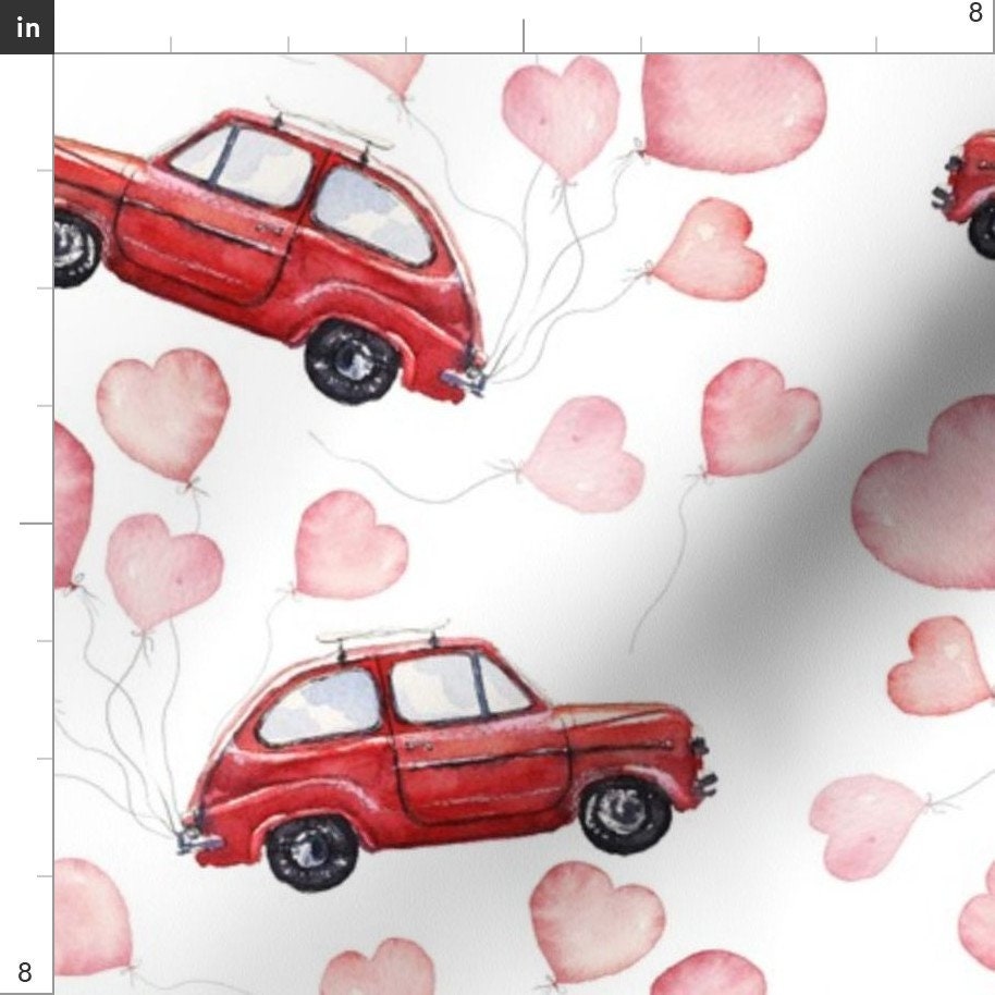 Red Vintage Car Love Fabric Red Vintage Car With Heart | Etsy