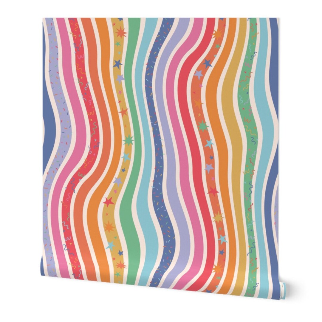 Retro Stripes Wallpaper Party Stripesrainbow by Trendywoos Etsy