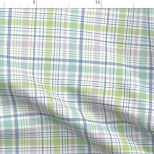 Spring Plaid Fabric - Springtime Plaid by devondesignco - Farmhouse Grass Green Plaid Easter Light Pastel Fabric by the Yard by Spoonflower