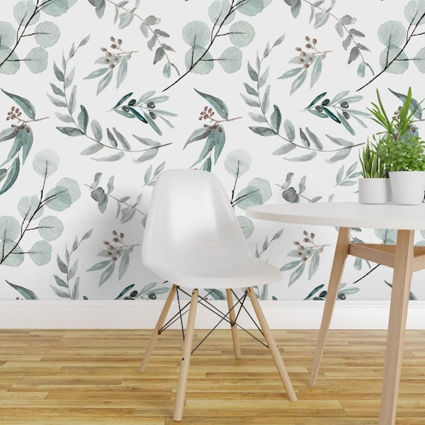 Botanical Wallpaper - Jumbo Eucalyptus By Erin Kendal - Modern Farmhouse Printed Removable Self Adhesive Wallpaper Roll by Spoonflower