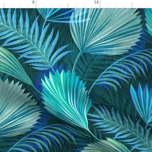 Blue Palm Fabric - Fan Palms Turquoise by asta_barrington - Tropical Foliage Rainforest Summer Large Scale Fabric by the Yard by Spoonflower