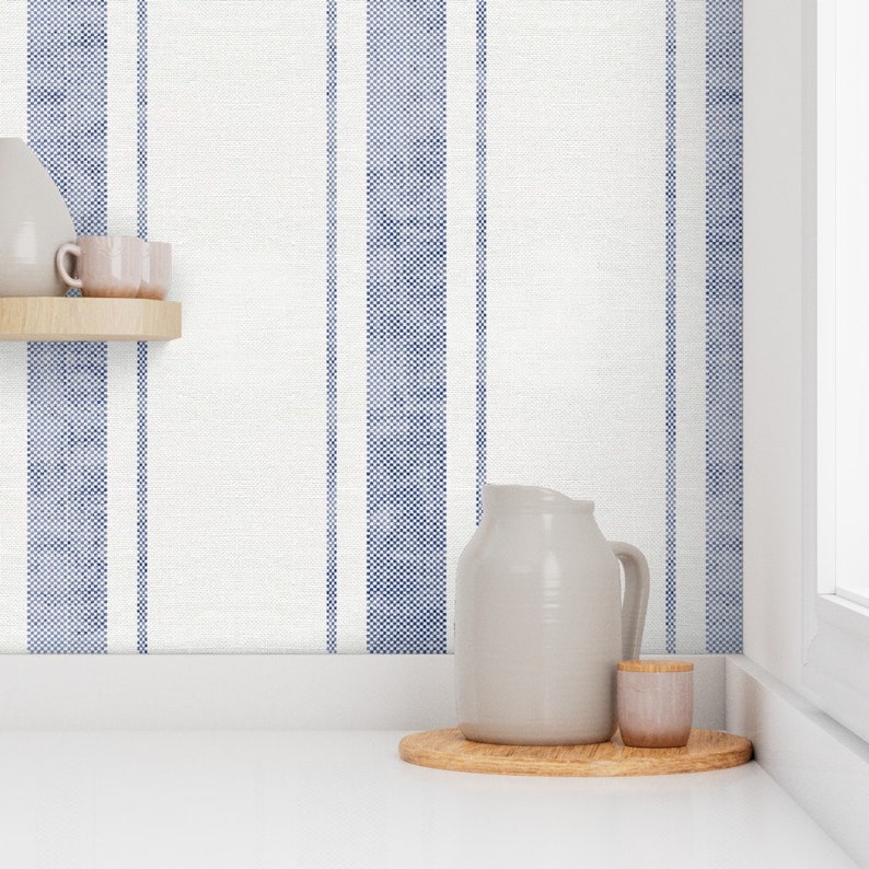 Sky Blue Stripe Wallpaper Aegean Bold Ticking Stripe by Etsy