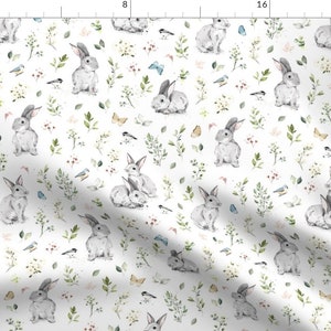 Spring Fabric - Spring Watercolor Bunny Big By Ewa Brzozowska - Watercolor Woodland Animals Baby Cotton Fabric By The Yard With Spoonflower