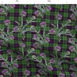 Tartan Thistle Fabric - Feochadan Tartan By Lilyoake - Tartan Green Purple Scottish Plaid Cotton Fabric By The Yard With Spoonflower