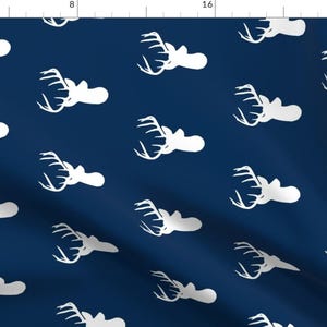 Navy Blue Deer Fabric - Rotated Navy With White Deer Head - Navy Deer Head By Modfox - Navy Deer Cotton Fabric By The Yard With Spoonflower
