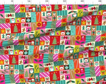 Whimsical Extra Wide Sateen Fabric Patchwork Holidays Santa Colorful Eclectic Fabric By The Yard Christmas Quilt Collage by 3rittanylane