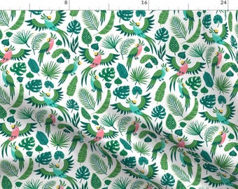 Parrot Tropical Foliage Fabric - Parrots In The Jungle. Medium Scale By Magicforestory - Parrot Cotton Fabric By The Yard With Spoonflower