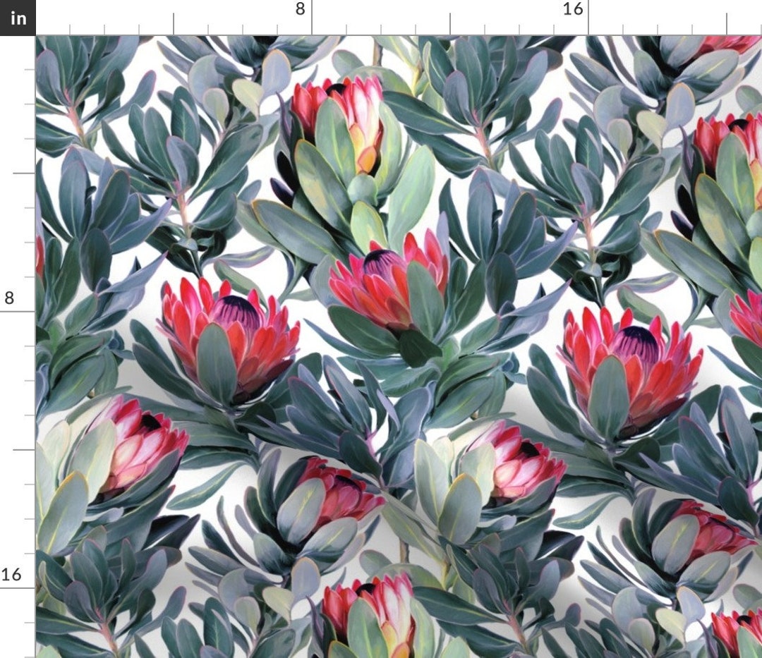 Protea Pattern Proteas Fabric Painted Protea Pattern White Background by Micklyn ...