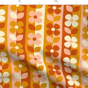 Retro Floral Apparel Fabric - Retro Floral Stripe by kondratya - Groovy Mid Mod Floral Stripes Boho Bohemian Clothing Fabric by Spoonflower