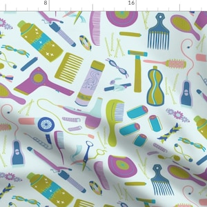 Beauty Hairdresser Tools Fabric - Good Hair Day - Lark By Abbyhersey - Beauty Tools Blue Green Cotton Fabric By The Yard With Spoonflower