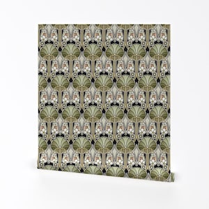 Art Deco Wallpaper - Art Deco Abstract, Mellow Green By Hannafate - Custom Printed Removable Self Adhesive Wallpaper Roll by Spoonflower