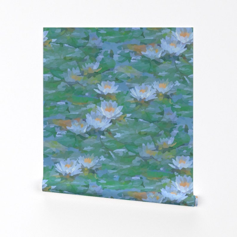 Impressionist Wallpaper Misty Victorian Lotus by yogiyarntailandme Lily Pad Removable Peel and Stick Wallpaper by Spoonflower image 1