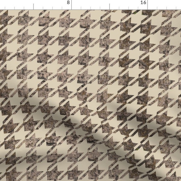 Houndstooth Fabric - Classic Geo by candyjoyce -  Rustic Classic Traditional Masculine Beige Faux Worn  Fabric by the Yard by Spoonflower