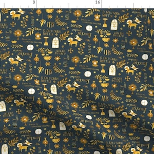 Catholic Fabric - Adoration By Abigailhalpin - Teal Gold Religious Faith Holiday Saint Mary Motif Cotton Fabric By The Yard With Spoonflower