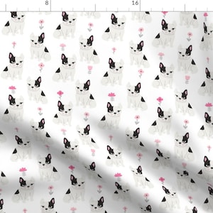 French Bulldog Fabric - Frenchie Quilt French Bulldog Pink And Gray Nursery By Charlottewinter - Cotton Fabric By The Yard With Spoonflower