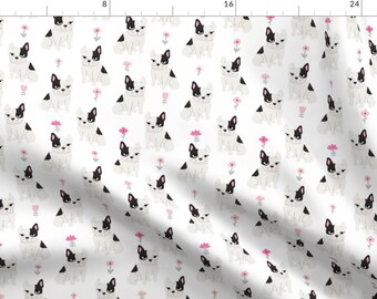 French Bulldog Fabric - Frenchie Quilt French Bulldog Pink And Gray Nursery By Charlottewinter - Cotton Fabric By The Yard With Spoonflower