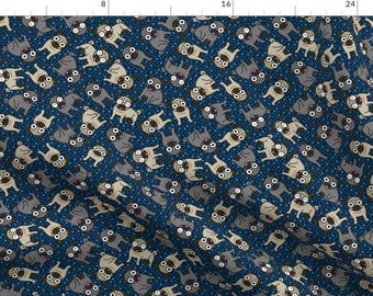 Whimsical Pugs on Blue Fabric - Pug-A-Dot (Navy) By Robyriker - Pet Pug Puppy Home Decor Cotton Fabric By The Yard With Spoonflower