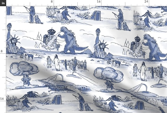 Apocalypse Fabric - Cold War Apocalypse By Elramsay - Apocalypse Monster Bomb Toile Vintage Funny Cotton Fabric By The Yard With Spoonflower