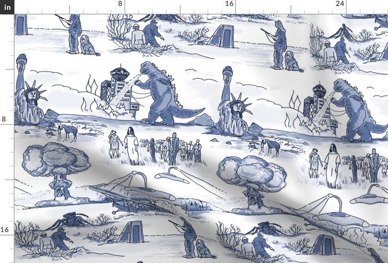 Apocalypse Fabric - Cold War Apocalypse By Elramsay - Apocalypse Monster Bomb Toile Vintage Funny Cotton Fabric By The Yard With Spoonflower image 1