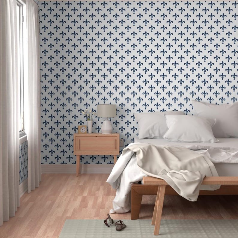 Gothic Wallpaper - Fleur De Lys Blue And White By Peacoquettedesigns - Custom Printed Removable Self Adhesive Wallpaper Roll by Spoonflower image 5