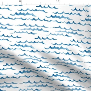 Coastal Fabric - Ocean Waves by houseintheorchard - Watercolor Ocean Small Blue Waves Nautical Fabric by the Yard by Spoonflower