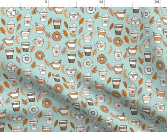 Autumn Coffee Fabric - Pumpkin Spice Latte Coffee & Donuts Fall Autumn Lite By Andrea Lauren - Coffee Cotton Fabric by Yard With Spoonflower