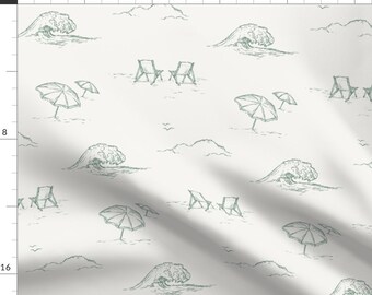 Coastal Fabric - Modern Beach Toile by rose_lindo - Beach Green White Modern Toile Sketches Beachy Chairs Fabric by the Yard by Spoonflower