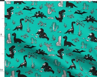 Dinosaurs Fabric - Library Dinos - Black On Aqua By Pinky Wittingslow - Kids Books and Dinosaurs Cotton Fabric By The Yard With Spoonflower