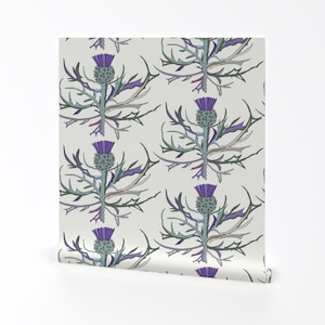 Thistle Wallpaper - Scottish Garden Thistle Cream By De-Ann Black - Thistle Custom Removable Self Adhesive Wallpaper Roll by Spoonflower