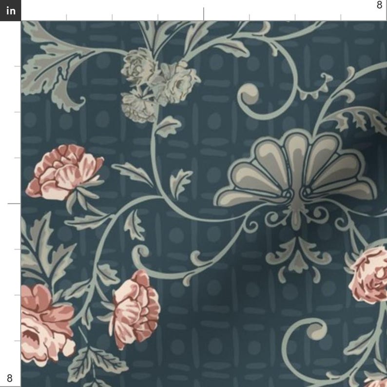 Authentic Rococo Textiles Rococo Fabric - Rococo Roses Medium Blue by Fernlesliestudio ...