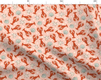 Cute Lobster Fabric - Lobsters And Bows In Pink by camilaprints - Cape Cod Preppy Summer Nantucket Beach Fabric by the Yard by Spoonflower