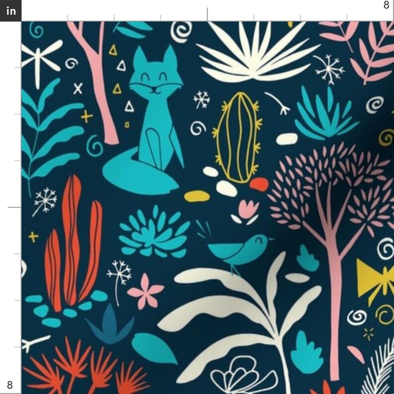Foxes Fabric - Night In The Forrest By Natalia Gonzalez- Foxes Forest Trees Home Decor Upholstery Cotton Fabric By The Yard With Spoonflower imagen 3