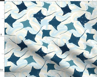 Blue Manta Ray Aquatic Fabric - Swimming Manta Rays By Avisnana - Manta Ray Blue Nautical Cotton Fabric By The Yard With Spoonflower