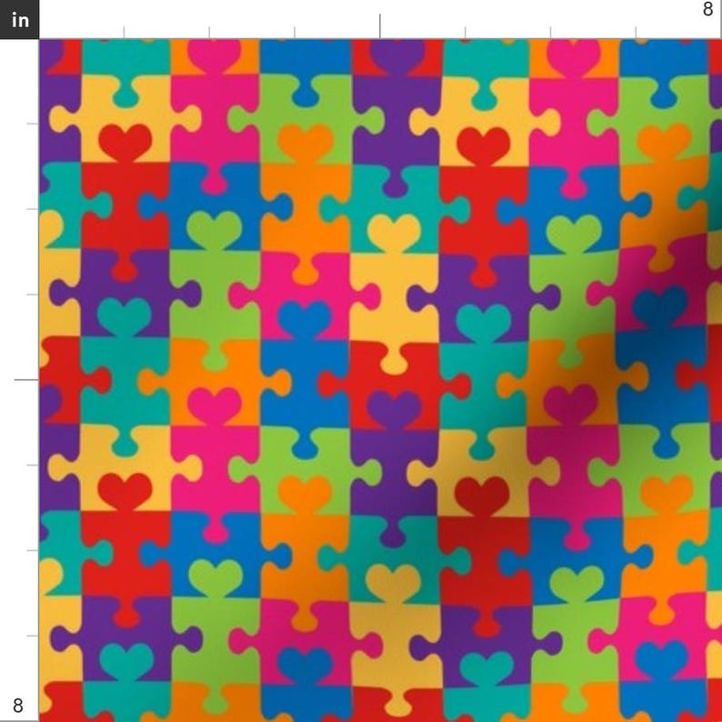 Autism Fabric - Puzzle Hearts By Designedbygeeks - Autism Rainbow Puzzle Cause Charity Cotton Fabric By The Yard With Spoonflower image 3