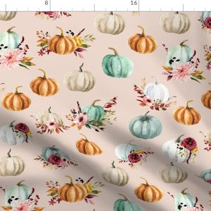 Pumpkins Orange And Teal Fall Fabric - Floral Pumpkins On 39-9 By Ivieclothco - Pumpkins Cotton Fabric By The Yard With Spoonflower