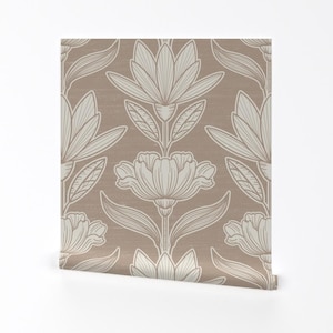 Neutral Farmhouse Wallpaper - Neutral Florals Winter Prairie By Allureandweft -Country Removable Self Adhesive Wallpaper Roll by Spoonflower