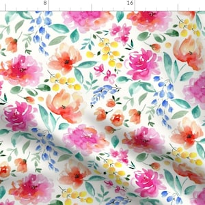 Watercolor Flowers Fabric - Floral Garden White Ground By Paintedwind - Floral Summer Home Decor Cotton Fabric By The Yard With Spoonflower