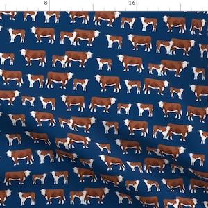 Cattle Fabric - Hereford Cattle Calf Farm Animal - Navy By Petfriendly - Cattle Country Livestock Cotton Fabric By The Yard With Spoonflower