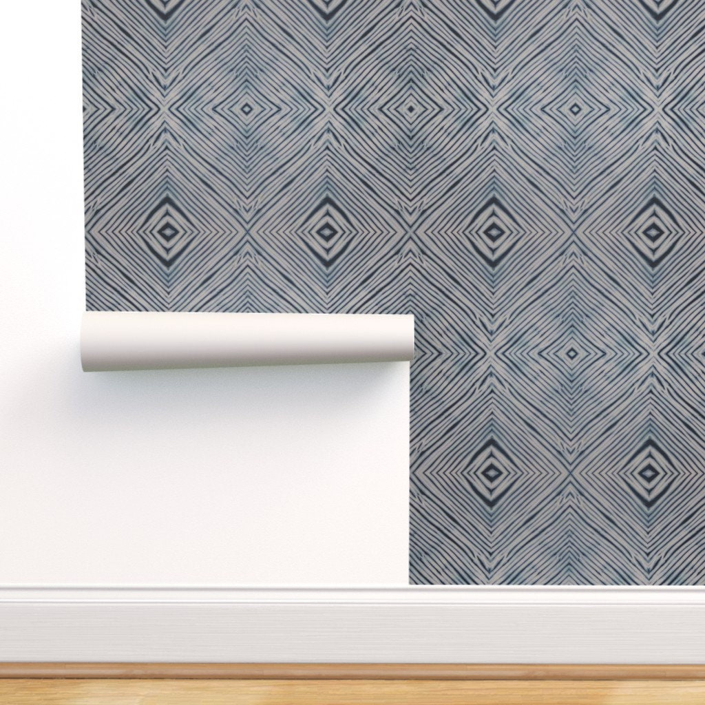 Peel-and-Stick Removable Wallpaper Shibori Indigo Blue Stripes Navy Geometric Peel-and-Stick Removable Wallpaper Shibori Indigo Blue Stripes Navy Geometric