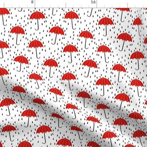 Umbrella Illustration Fabric - Umbrella Fabric - Umbrellas, Red Umbrella, Umbrellas And Rain, Rain Shower, Rain - Red By Andrea Lauren