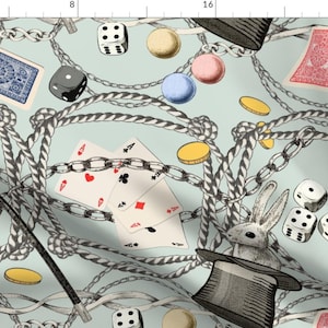 Magician Fabric - One, Two, Three, Magic! By Chicca Besso - Rabbit Hat Cards Dice Magic Tricks Cotton Fabric By The Yard With Spoonflower