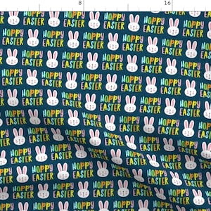 Happy Easter Bunnies Fabric - Hoppy Easter - Bunny - Multi On Dark Blue - Lad19 By Littlearrowdesign - Happy Easter Fabric With Spoonflower