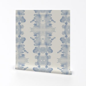 Ink Blot Wallpaper - Soft Blue On Cream Double Inkblot By Danika Herrick - Custom Printed Removable Adhesive Wallpaper Roll by Spoonflower